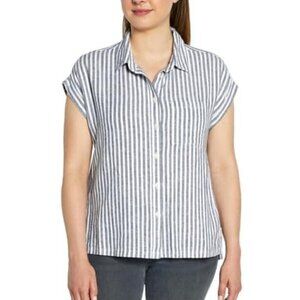 NWT - Orvis Ladies Short Sleeve Linen Blend Shirt Blue Stripe - Size XXL (18-20)